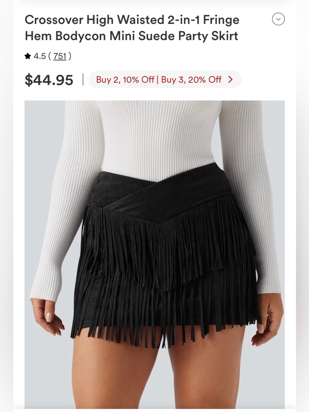 HALARA Black High-Waisted Suede Fringe Mini Skirt with shorts